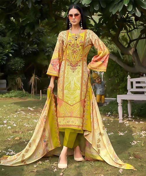 Yellow Cambric Casual Wear Salwar Kameez
