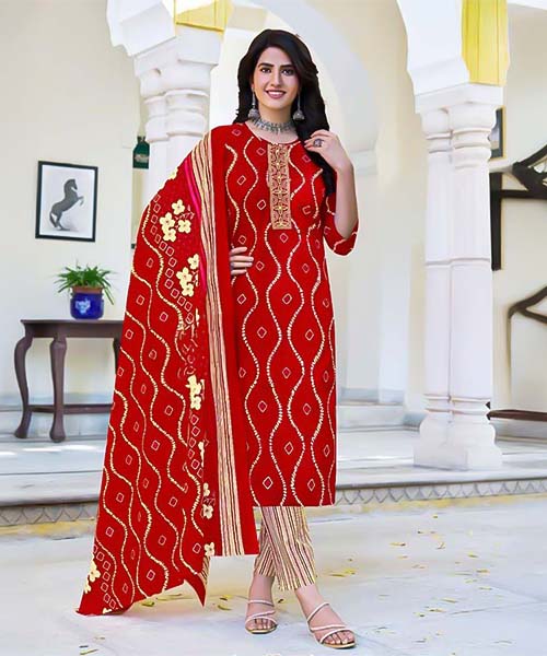 Red  Cambric Cotton Casual Wear Salwar Kameez in austin