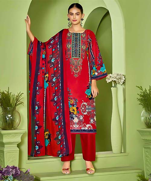Red  Cotton Printed Salwar Kameez in york