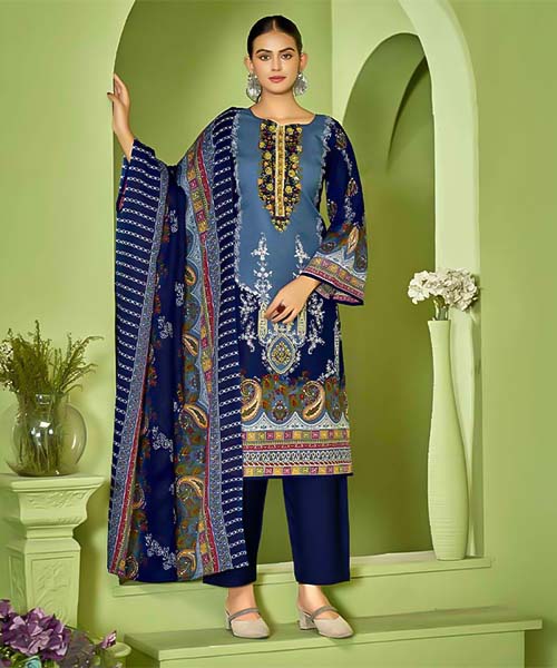 Blue Cotton Printed Salwar Kameez in york