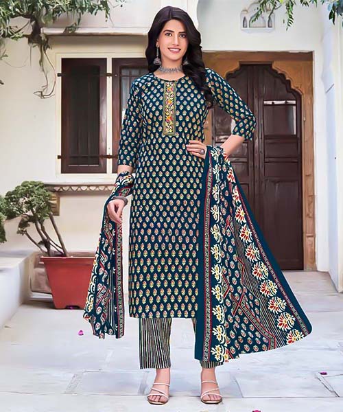 Green  Cambric Cotton Casual Wear Salwar Kameez in austin