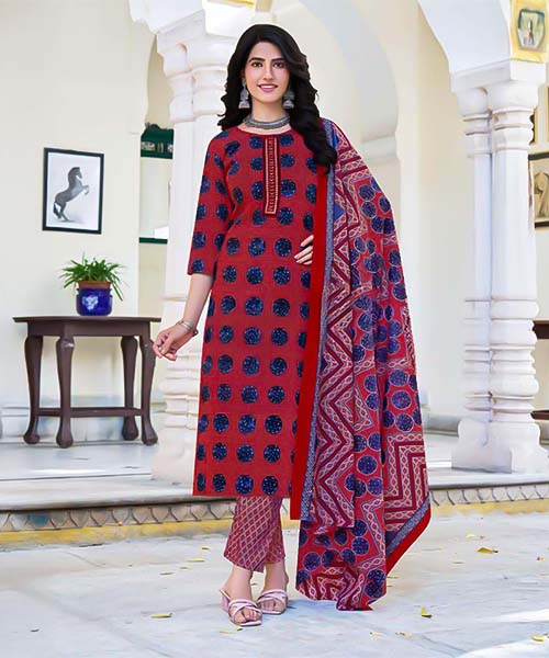 Red  Cambric Cotton Casual Wear Salwar Kameez in austin