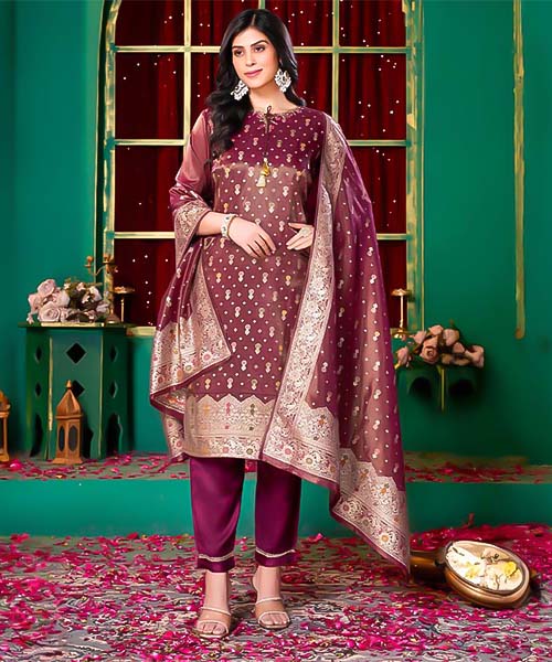 Magenta  Silk Jacquard Casual Wear Salwar Kameez in mumbai