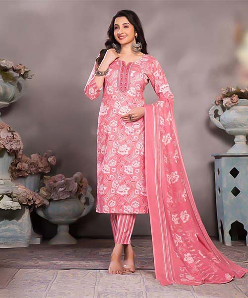 Pink  Cotton Casual Wear Salwar Kameez