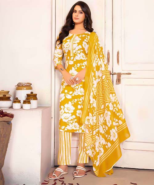 Yellow  Cotton Casual Wear Salwar Kameez in edinburgh