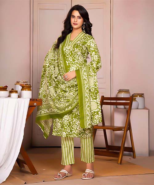 Green  Cotton Casual Wear Salwar Kameez