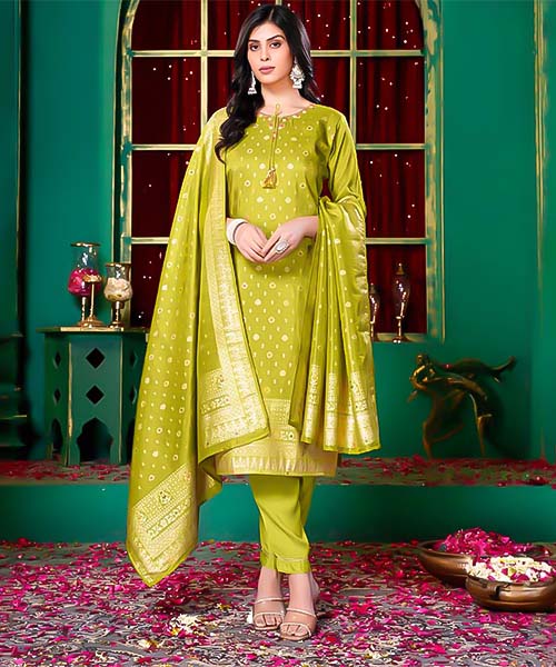 Green Silk Jacquard Casual Wear Salwar Kameez in mumbai