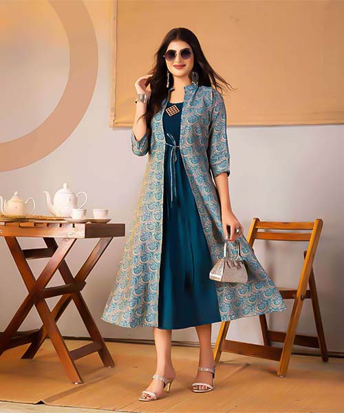 Blue  Chanderi Modal Printed Kurti in ipswich