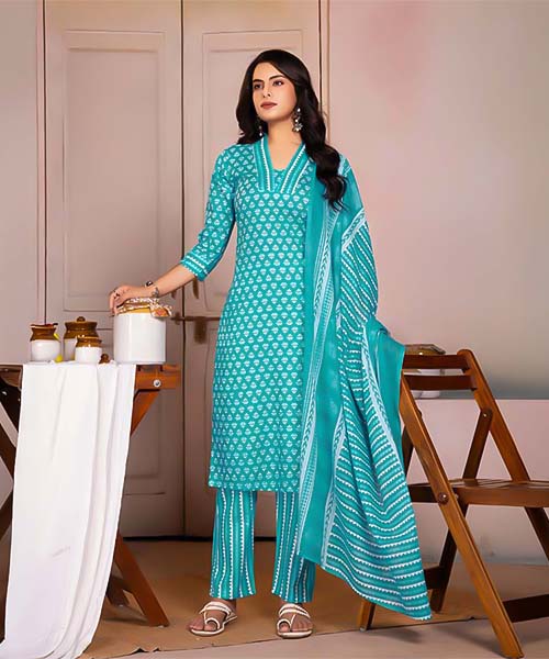 Blue  Cotton Casual Wear Salwar Kameez