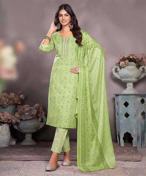 Green  Cotton Casual Wear Salwar Kameez