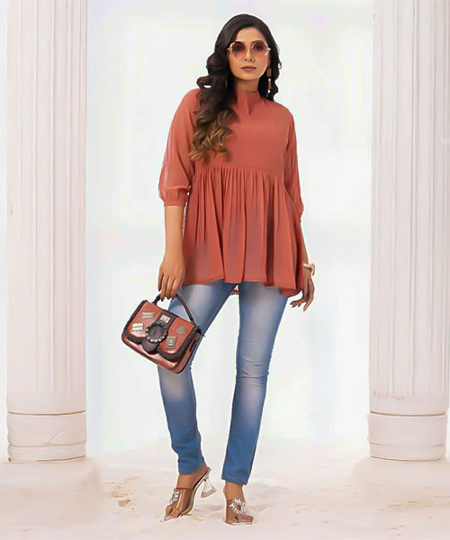Orange  Georgette Casual Wear Kurti in dallas