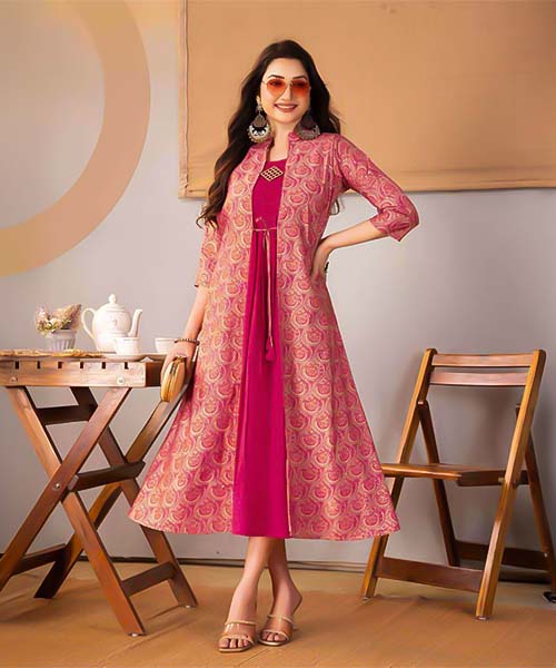 Pink  Chanderi Modal Printed Kurti in ipswich