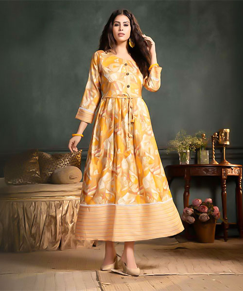 Yellow  Capsule Print Casual Wear Kurti in glasgow