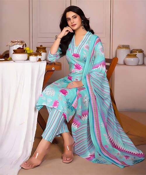 Blue  Cotton Casual Wear Salwar Kameez