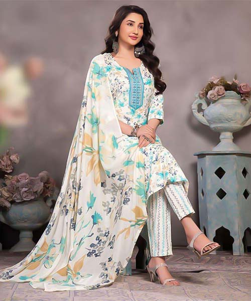 White Cotton Casual Wear Salwar Kameez
