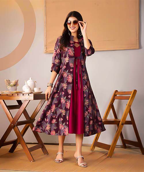 Magenta  Chanderi Modal Printed Kurti in ipswich