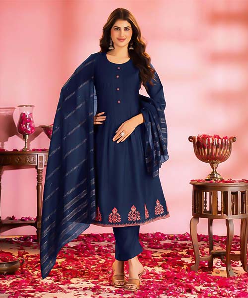 Blue Vertican Casual Wear Salwar Kameez