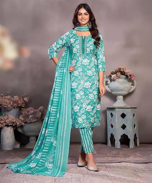 Cyan Cotton Casual Wear Salwar Kameez in canterbury