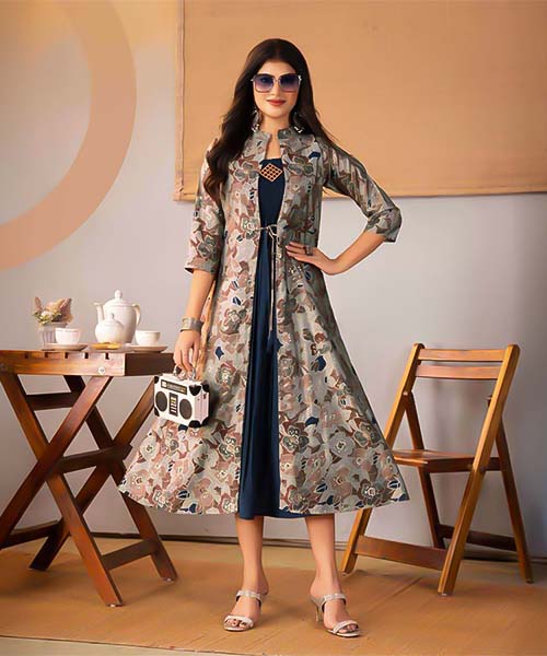 Blue  Chanderi Modal Printed Kurti in ipswich