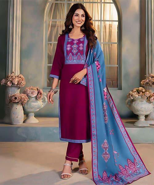 Magenta Rayon Casual Wear Salwar Kameez