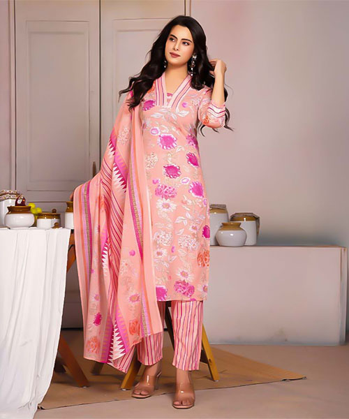 Pink  Cotton Casual Wear Salwar Kameez