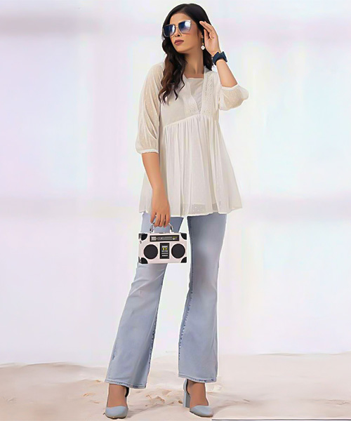 White  Georgette Casual Wear Kurti in dallas