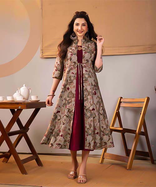 Red Chanderi Modal Printed Kurti in ipswich