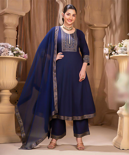 Blue Rayon Casual Wear Salwar Kameez in delhi