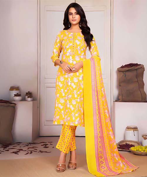 Yellow  Cotton Casual Wear Salwar Kameez in edinburgh