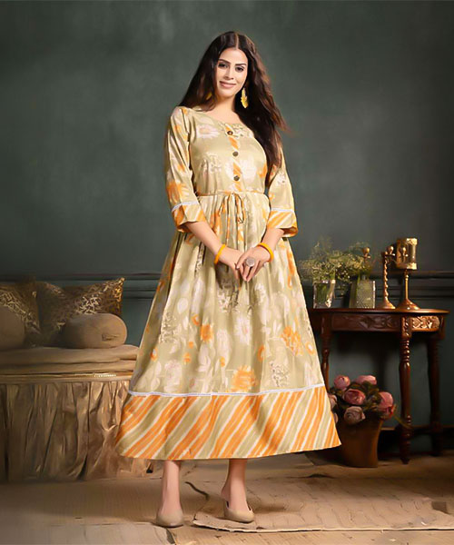 Yellow  Capsule Print Casual Wear Kurti in glasgow