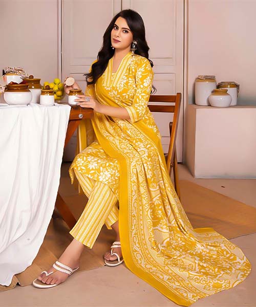 Yellow Cotton Casual Wear Salwar Kameez