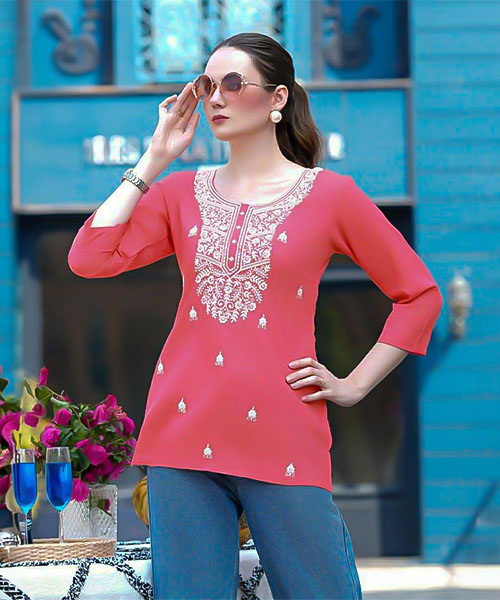 Orange Rayon Casual Wear Kurti in delhi