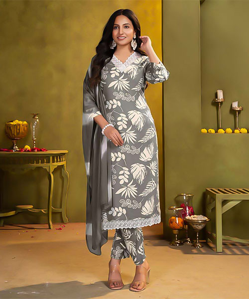 Grey Rayon Printed Salwar Kameez in hereford