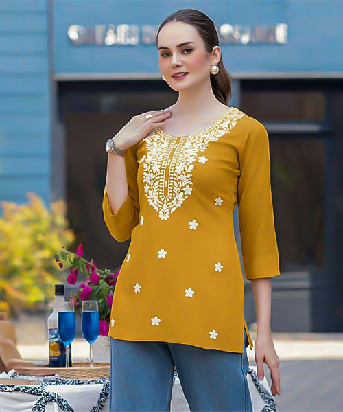 Yellow Rayon Casual Wear Kurti in delhi