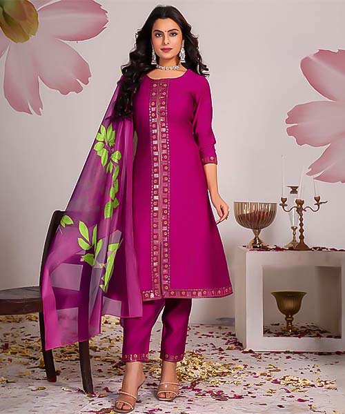 Red Roman Silk Casual Wear Salwar Kameez in europe