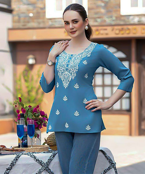 Blue Rayon Casual Wear Kurti in delhi