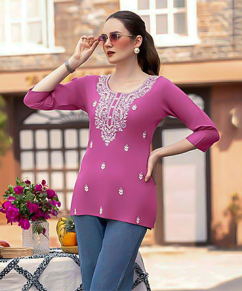 Pink  Rayon Casual Wear Kurti in delhi