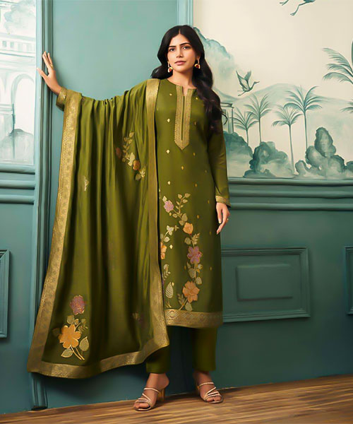 Green  Bemberg Muslin Casual Wear Salwar Kameez in denver