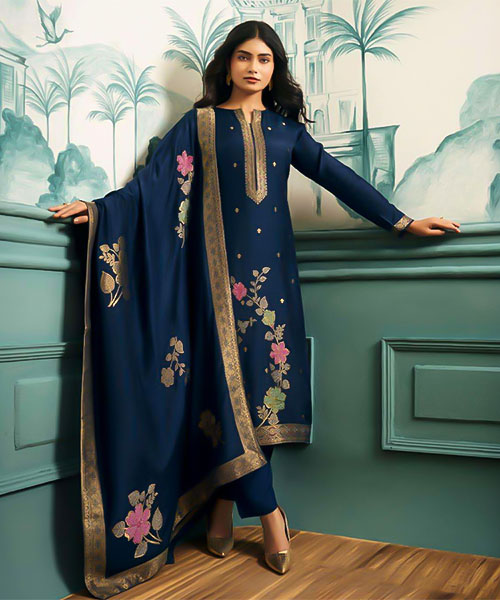 Blue  Bemberg Muslin Casual Wear Salwar Kameez in denver