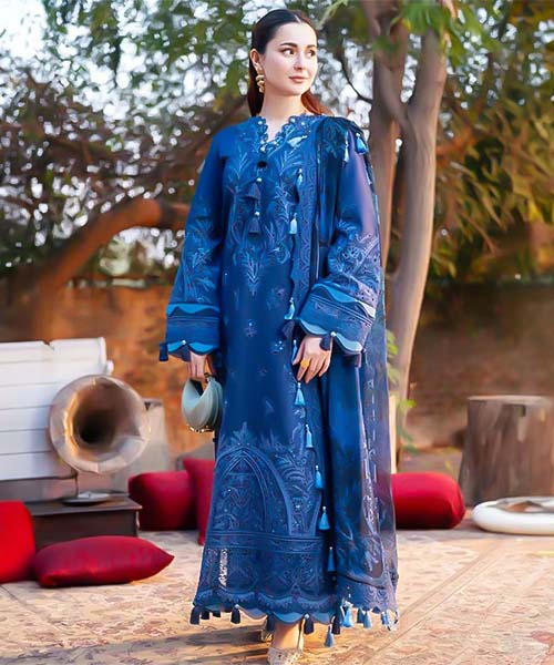 Blue Lawn Cotton Casual Wear Salwar Kameez