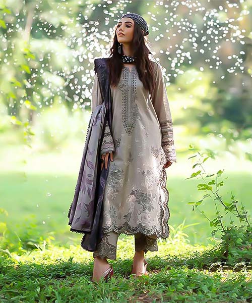 Grey Lawn Cotton Casual Wear Salwar Kameez in mumbai