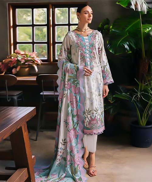White  Cotton Printed Salwar Kameez in hereford