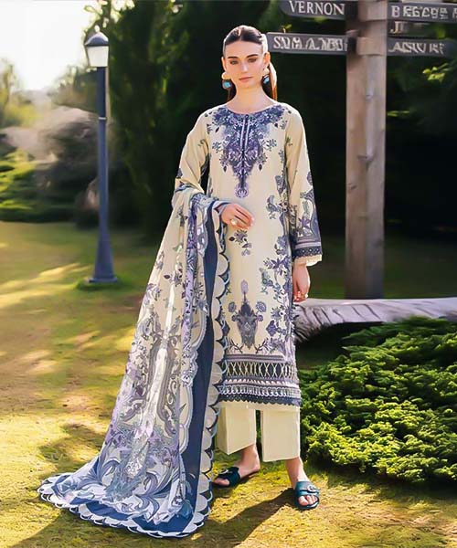 White  Cotton Printed Salwar Kameez in hereford