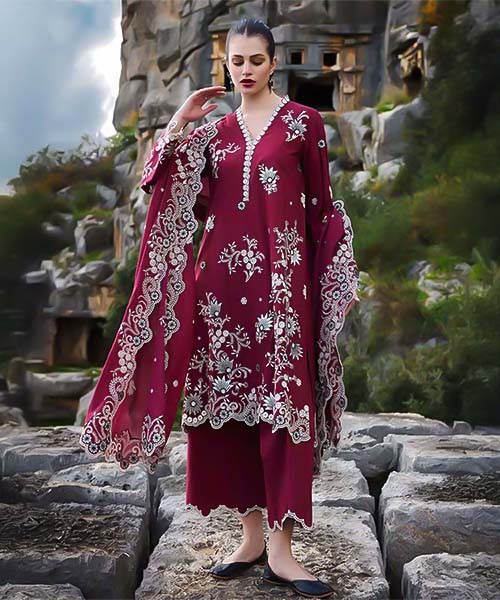 Red  Cotton Casual Wear Salwar Kameez