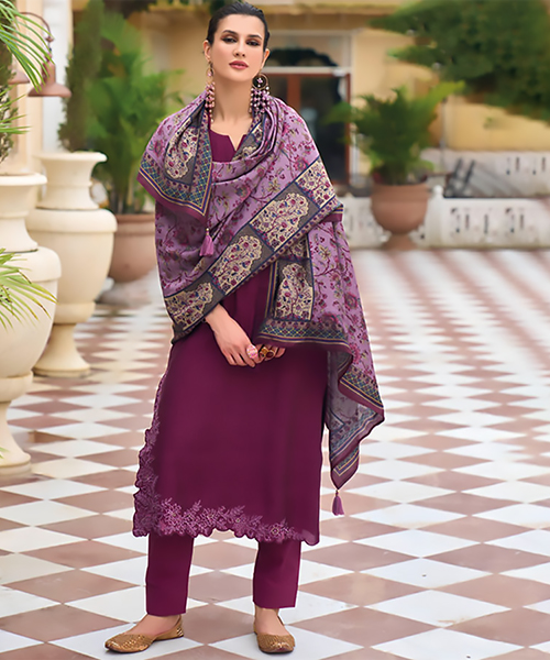 Purple Viscose Casual Suit