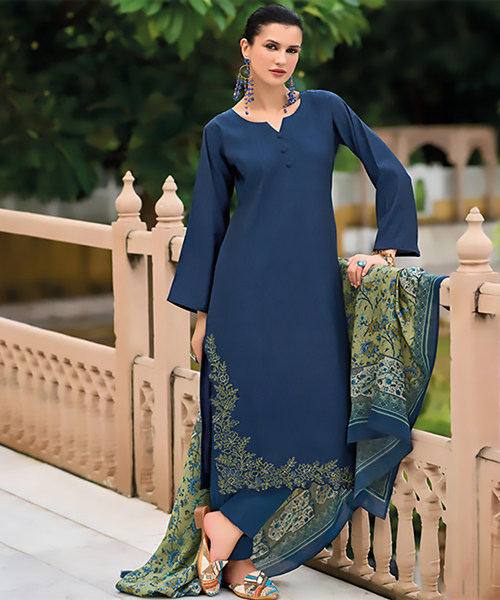 Blue Viscose Casual Suit