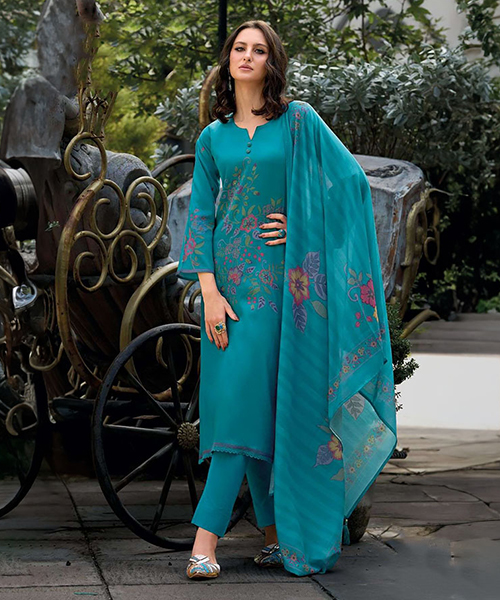 Blue Cotton Printed Salwaar Kameez