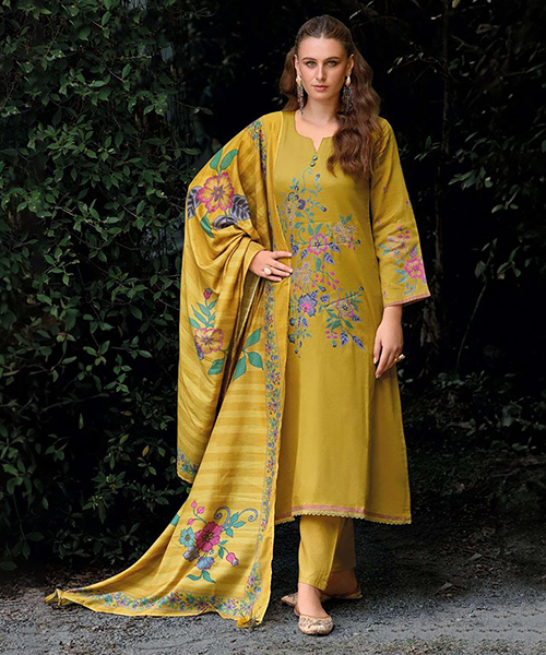 Yellow Cotton Printed Salwaar Kameez