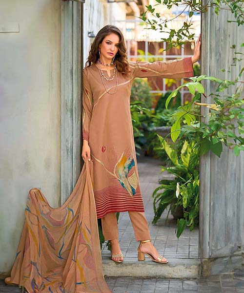 Brown Jam Cotton Printed Suit