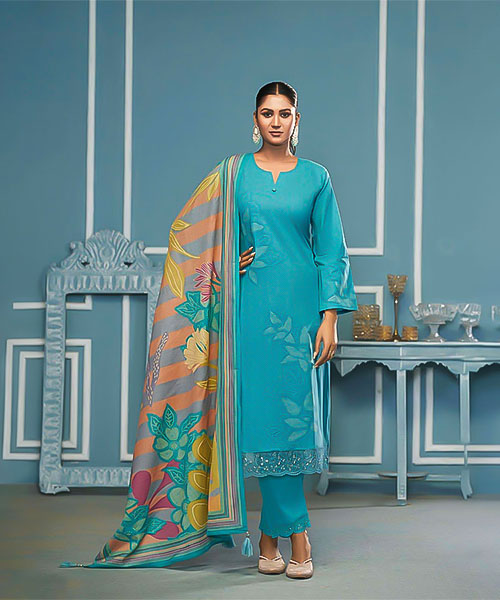 Blue Lawn Cotton Casual Wear Salwar Kameez